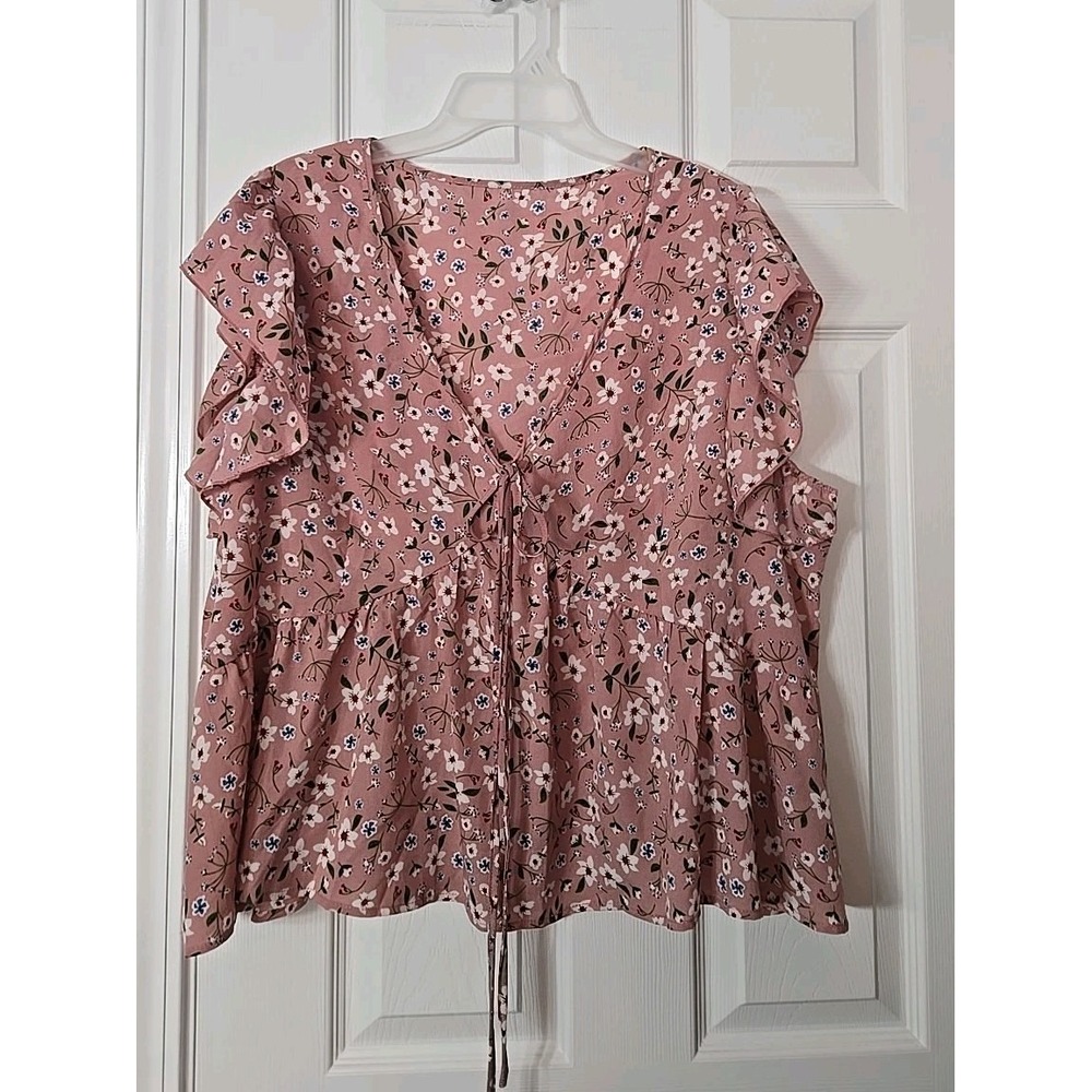 SHEIN Curve Womans Mauve Floral Ruffle Cap Sleeve‎ Babydoll Top 2X